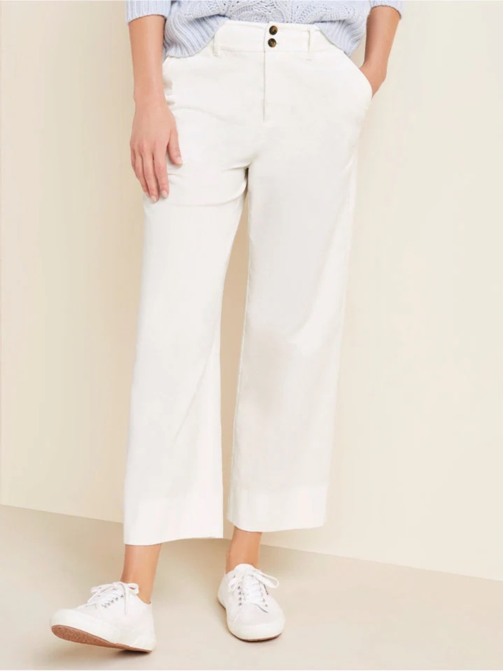 Garnet Hill Cropped Wide Leg White Cord Pants Womens Sz. 6